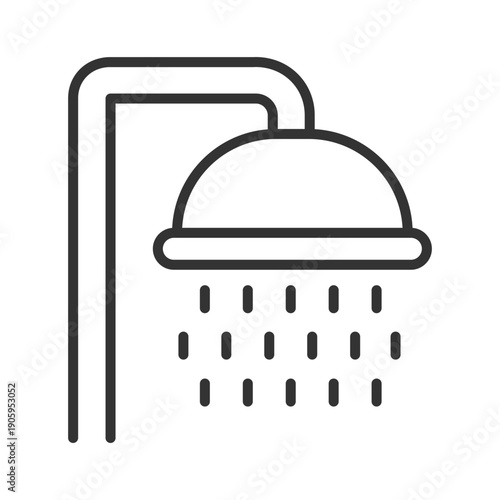 Shower line icon, bathroom fixture, water flow, and personal hygiene, vector illustration.