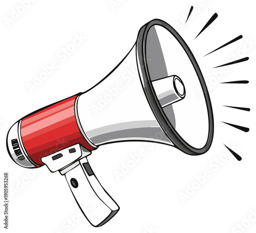 Retro megaphone broadcasting sound waves, communication, announcement, and promotion concept