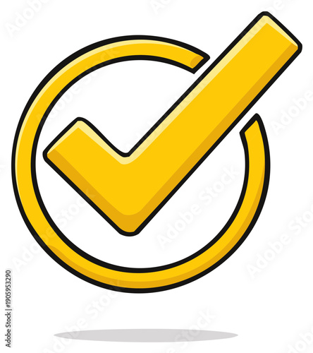 Bright yellow checkmark sign within a circular border for agreement and verified tasks
