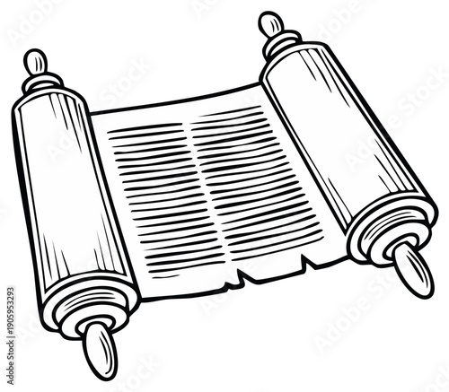 Antique Scroll Illustration Graphic Unfurled Parchment Document Black and White