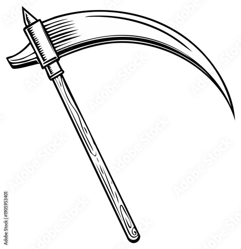 Detailed drawing of a scythe isolated on white