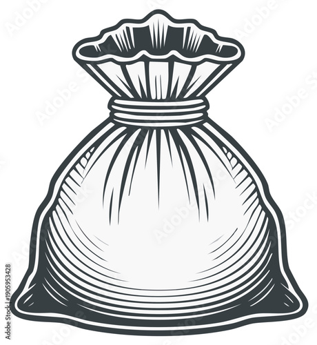 Vintage money bag illustration in a retro engraving linework style