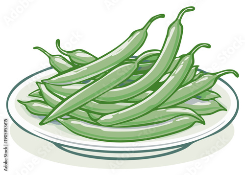 Fresh Green Beans Plated Delight Healthy Vegetable Harvest Illustration