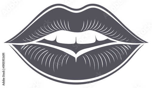 Detailed illustration of full lips with teeth showing a slight smile and feminine curves
