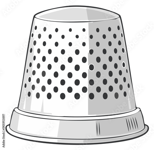 Sewing thimble with perforation pattern, sewing tool illustration, sewing and needlework equipment, tailor accessory