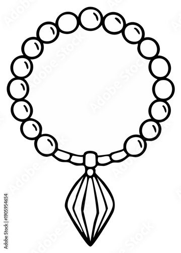 Circular String of Round Beads with Geometric Pendant and Tassel Outline Art