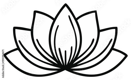 Elegant Black Outline of a Blooming Lotus Flower Symbol