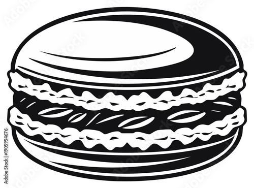 Macaron Pastry Vector Illustration in Black and White, Culinary Art