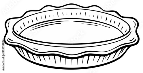 Classic empty pie crust in a baking pan line art drawing for dessert or savory recipes
