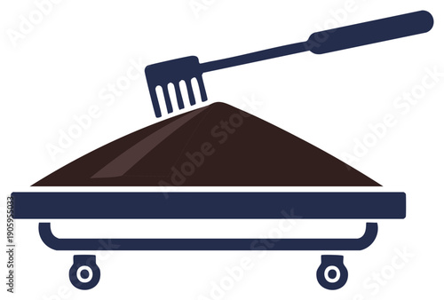 Rake smoothing compost pile on a wheeled cart