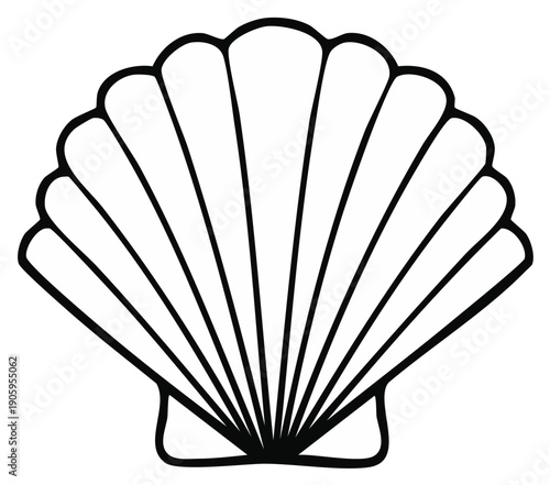 Stylized Outline of a Beautiful Scallop Seashell with Radiating Ribs