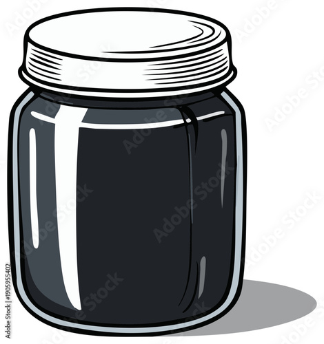 Dark Liquid Preserved in Glass Jar Sealed with Metal Lid Simple Cartoon Style Graphic Illustration