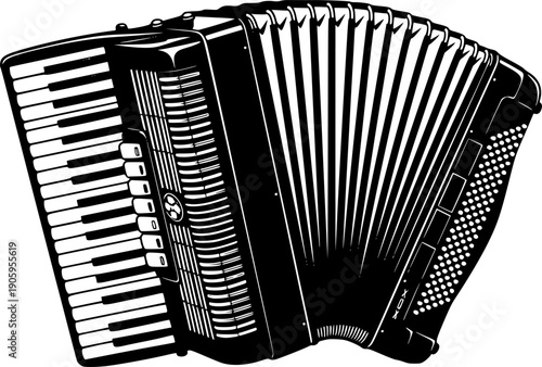 Single black accordion silhouette isolated on white background
