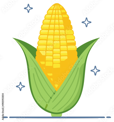 Bright Yellow Corn on the Cob with Green Husks and Stars