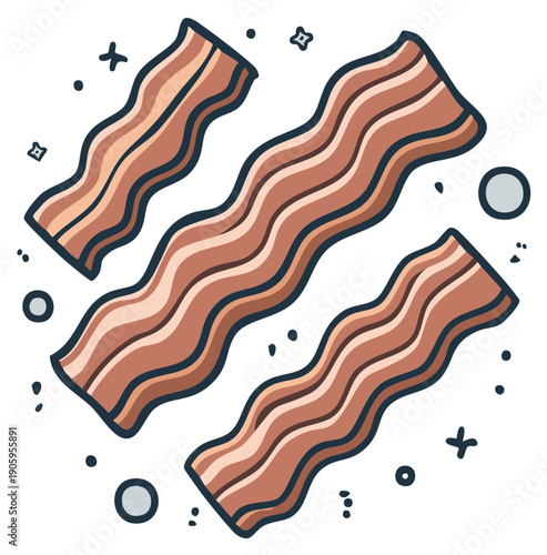 Crispy Bacon Slices Delicious Breakfast Food Illustration Isolated Vector
