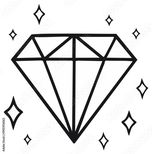 Sparkling Diamond Outline with Light Glints