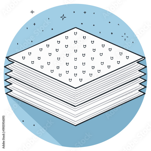 Stack of Papers with Pattern Inside Blue Circle Illustration
