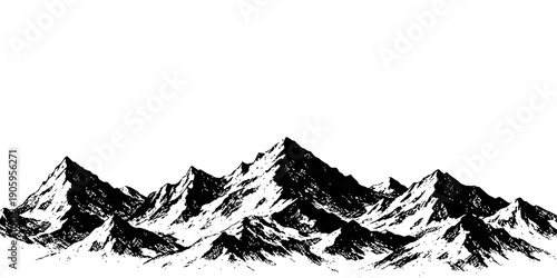 Vector illustration of a snowy mountain range landscape featuring high alpine peaks and a cold glacier under a winter sky with forest clouds and a panoramic white nature view