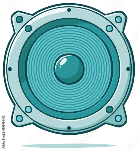 Bright turquoise audio speaker illustration for music sound and entertainment technology