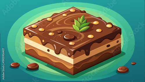 Cartoon vector of a rich chocolate brownie square in clean flat cafe dessert illustration style