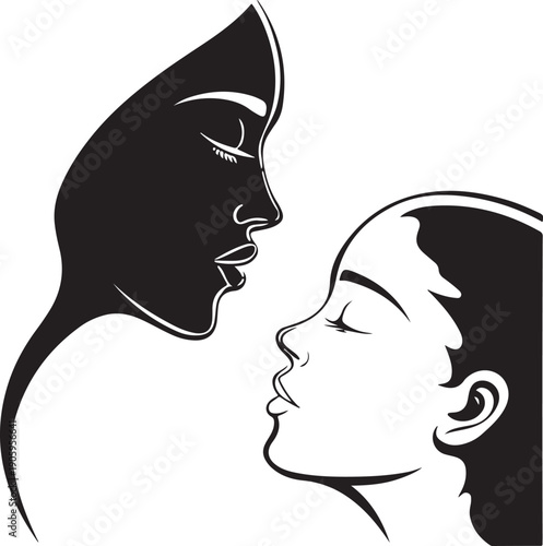 Minimalist Face Profile Kiss Black Silhouette Vector Modern Flat Design Isolated Valentine’s Day Romantic Stock Illustration