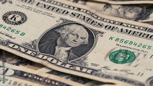 US one dollar bills with George Washington portrait