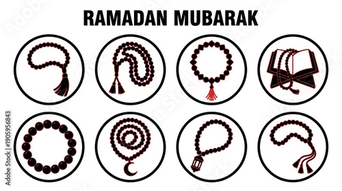 Ramadan Mubarak Prayer Beads Tasbih Vector Design, Islamic Art Illustration, Spiritual Ornament, Decorative Circle Pattern, Festive Greeting Card, Eid Celebration, Religious Symbol, Holiday Vector