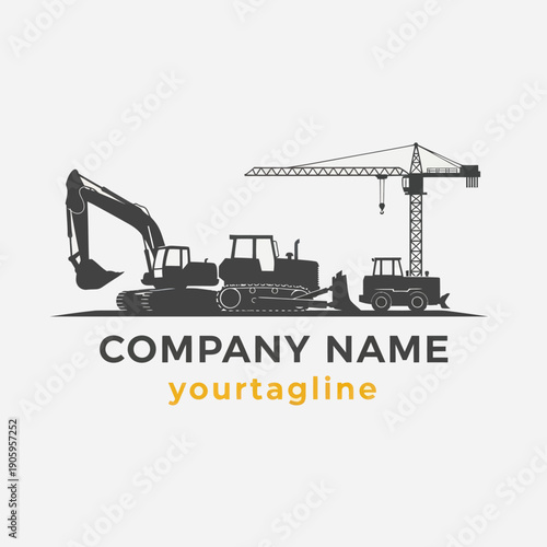 Heavy Construction Machinery Equipment Silhouette Illustration.