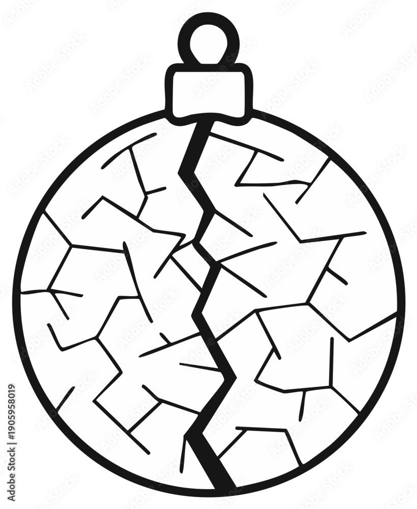 Obraz premium Broken Ornament: Black and White Holiday Decoration with Cracks Illustrating Disappointment