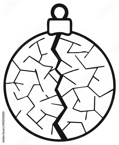Broken Ornament: Black and White Holiday Decoration with Cracks Illustrating Disappointment