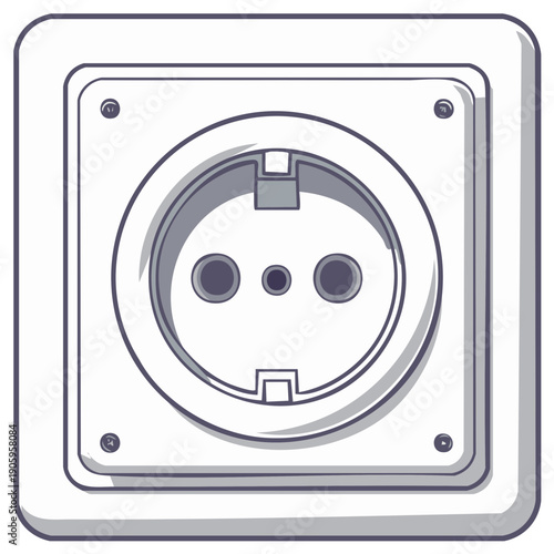 Monochrome line drawing of a European power outlet Schuko type F electrical socket illustration