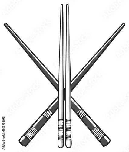 Two Pairs of Chopsticks Angled in a Simple Design Asian Food Serving Utensils