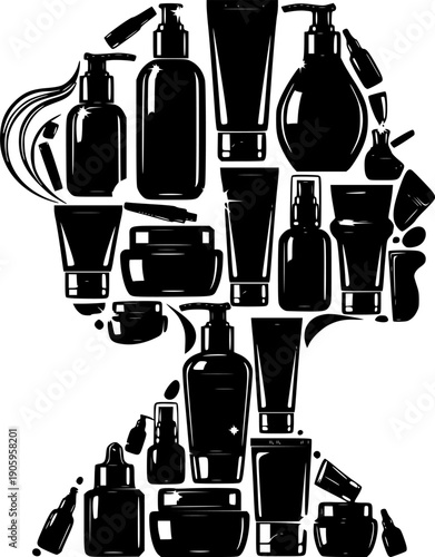 Black and white skincare products in a distinctive silhouette
