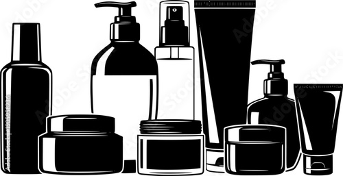 Black and white skincare products in a distinctive silhouette

