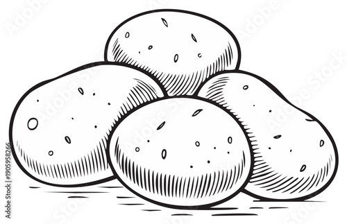 Black and White Illustration of a Pile of Potatoes