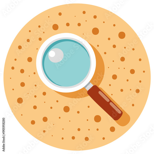 Magnifying glass on speckled background illustration for research, examination, or detailed viewing concept