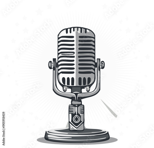Retro Style Silver Microphone Graphic Illustration for Audio Recording Studio
