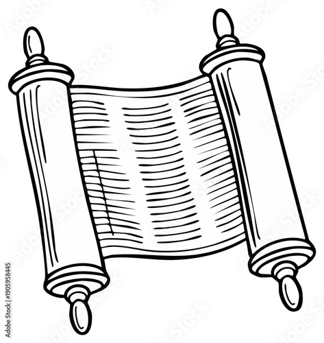 Ancient Scroll Open Religious Text Document With Many Lines of Writing