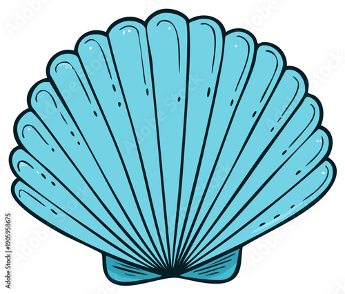 Bright Blue Hand-Drawn Scallop Shell Vector Icon for Summer Beach and Sea Concepts