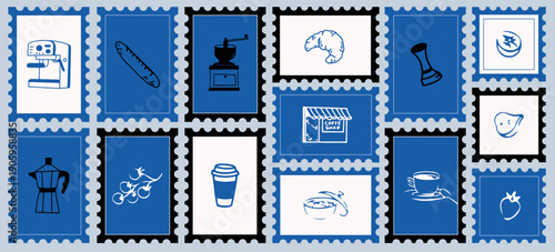 Vintage hand drawn Italian travel stamp collection for tourism branding, travel posters, postcards, souvenir packaging, scrapbook layouts, editorial design, and destination marketing