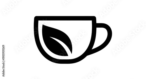 Minimalist tea cup and leaf icon