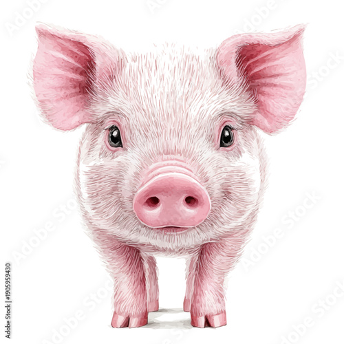 Mini Pig, delicate painting watercolor vector with vivid brush accents, isolated on a white background.