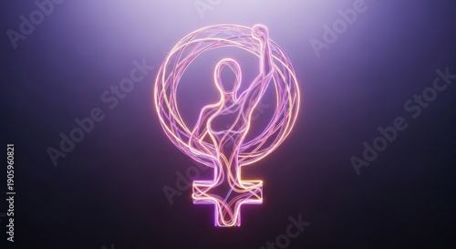 Female empowerment concept with glowing Venus symbol and abstract woman, digital art illustration