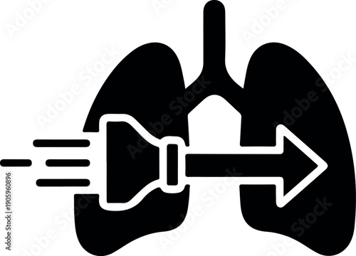 3D medical lung illustration with airflow arrows showing respiratory health and oxygen exchange process