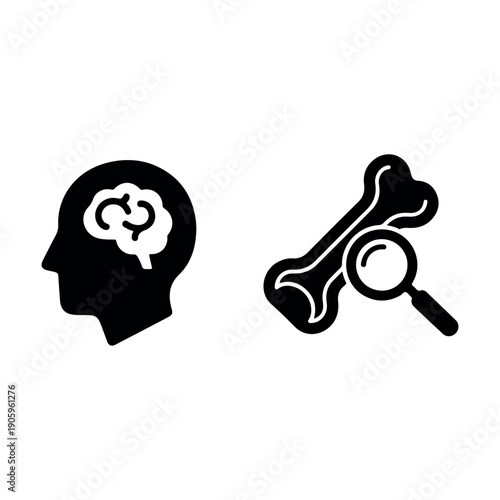 Creative brainstorming and problem solving concept with magnifying glass examining ideas in flat design minimalist illustration