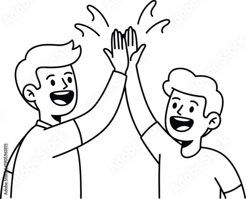 Two people celebrating a joyful moment with a high-five and smiles