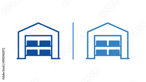 Warehouse Storage Building Icon Set, Inventory Facility Line and Solid Vector