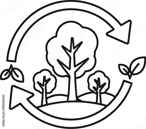 Circular economy concept illustrated with plant growth and recycling arrows