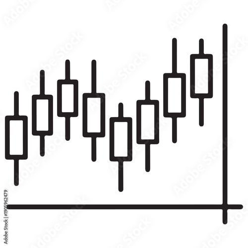 Minimalist candlestick chart icon representing stock market price fluctuations and financial data trends for investment analysis, cryptocurrency trading, and business growth visualization.