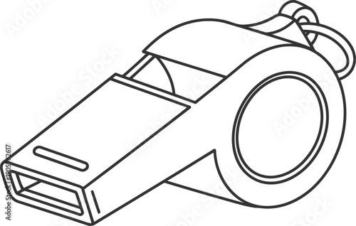 A black and white drawing of a whistle